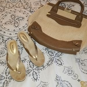 Tan Woven Sandal Wedges